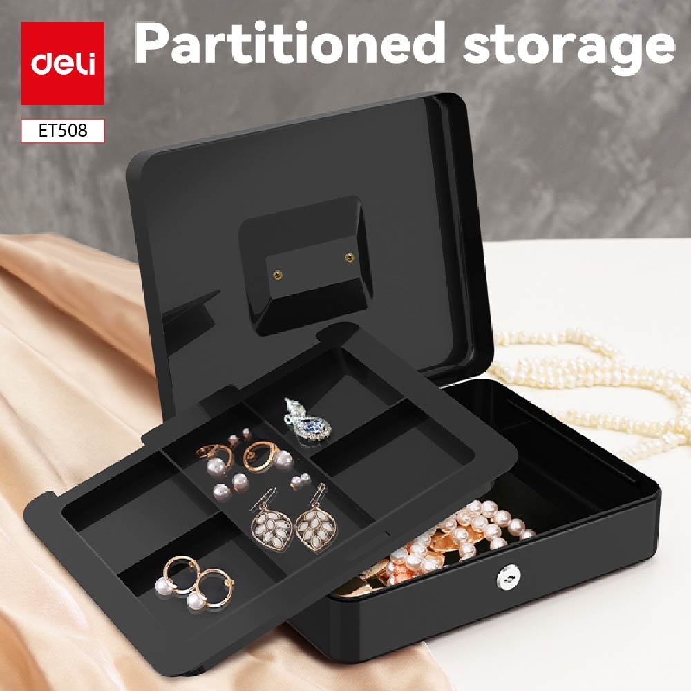 ديلي صندوق نقود كبير - حماية مفتاح - مقبض علوي - قياس 8.5*30*24 سم - أسود - ET508